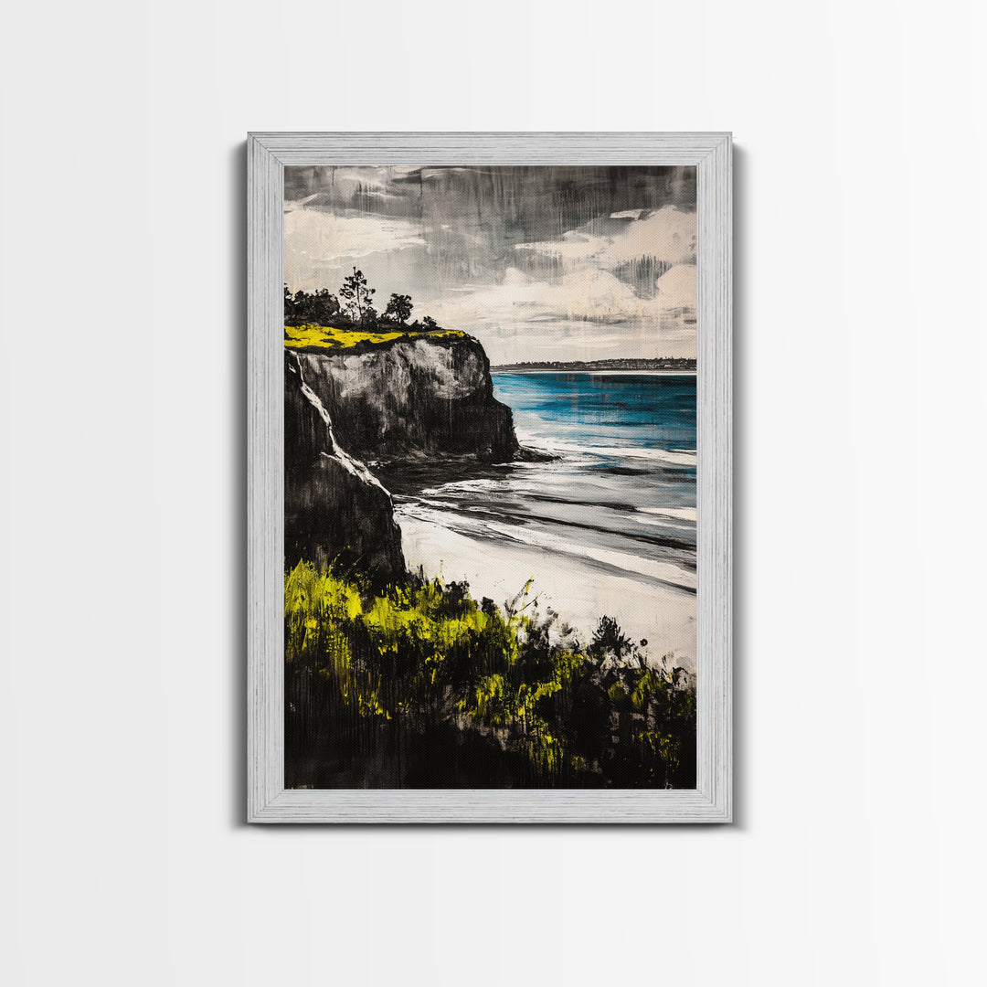 Cliffside View Landscape, Coastal Serenity, Seaside Painting, Nautical Wall Art, Nature Lovers Gift, Relaxing Decor, Framed Canvas Print