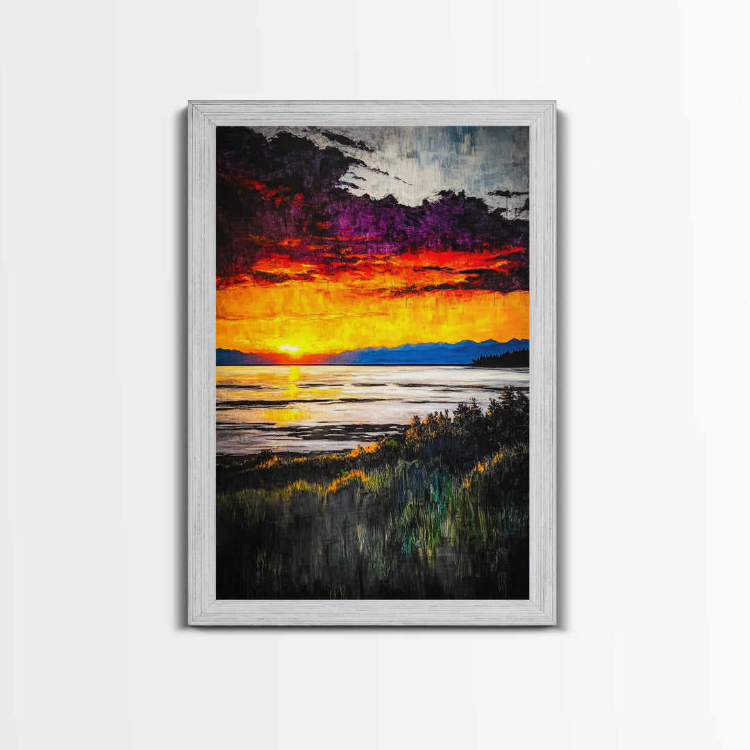 Beach Sunrise, Ocean View, Dramatic Skies, Framed Canvas Print, Large Wall Art, Coastal Home Decor, Serene Landscape, Modern Art
