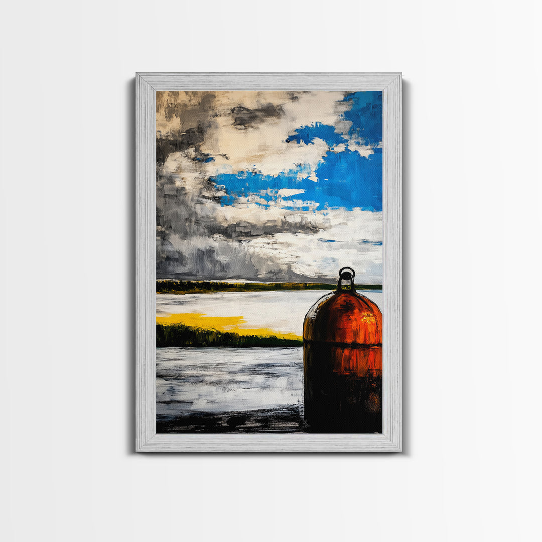 Nautical Buoy Art, Coastal Wall Print, Maritime Home Decor, Rustic Beach House Art, Ocean Themed Artwork, Living Room Framed Canvas Print