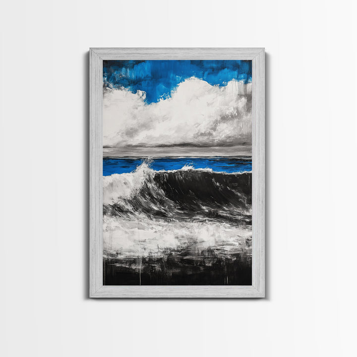 Ocean Wave Painting, Blue Seascape, Modern Coastal Art, Surfing Gift, Large Canvas Print, Beach House Decor, Living Room Wall Art