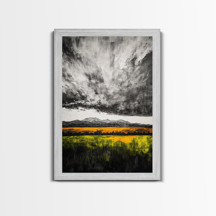 Dramatic Sky, Mountain Landscape, Autumn Wall Art, Golden Field Canvas Print, Rustic Home Decor, Modern Farmhouse Art, Large Wall Art