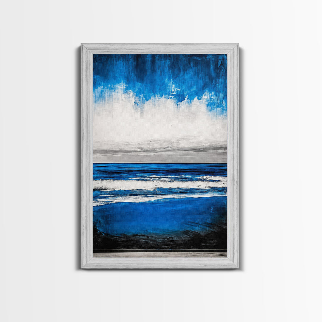 Abstract Seascape, Blue Horizon Art, Minimalist Ocean Painting, Coastal Living Room Decor, Large Framed Canvas Print, Modern Wall Art