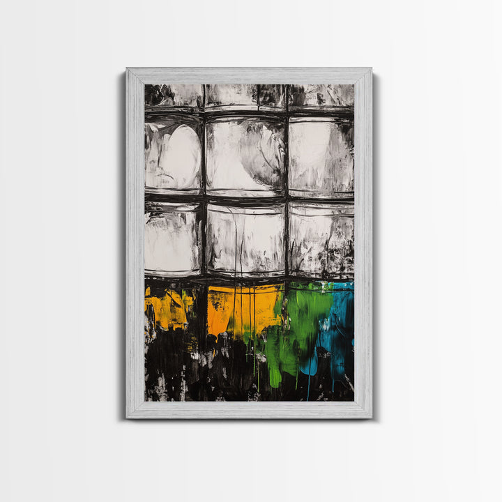 Abstract Windows, Modern Wall Art, Black and White Geometric Print, Industrial Home Decor, Framed Canvas Print, Contemporary Office Art
