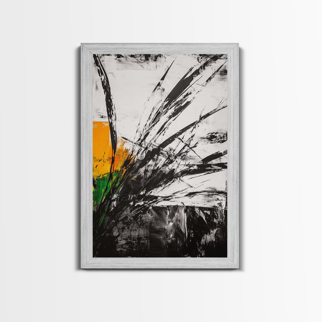 Abstract Grass, Modern Wall Art, Minimalist Home Decor, Framed Canvas Print, Black White Gold, Contemporary Artwork, Bold Design