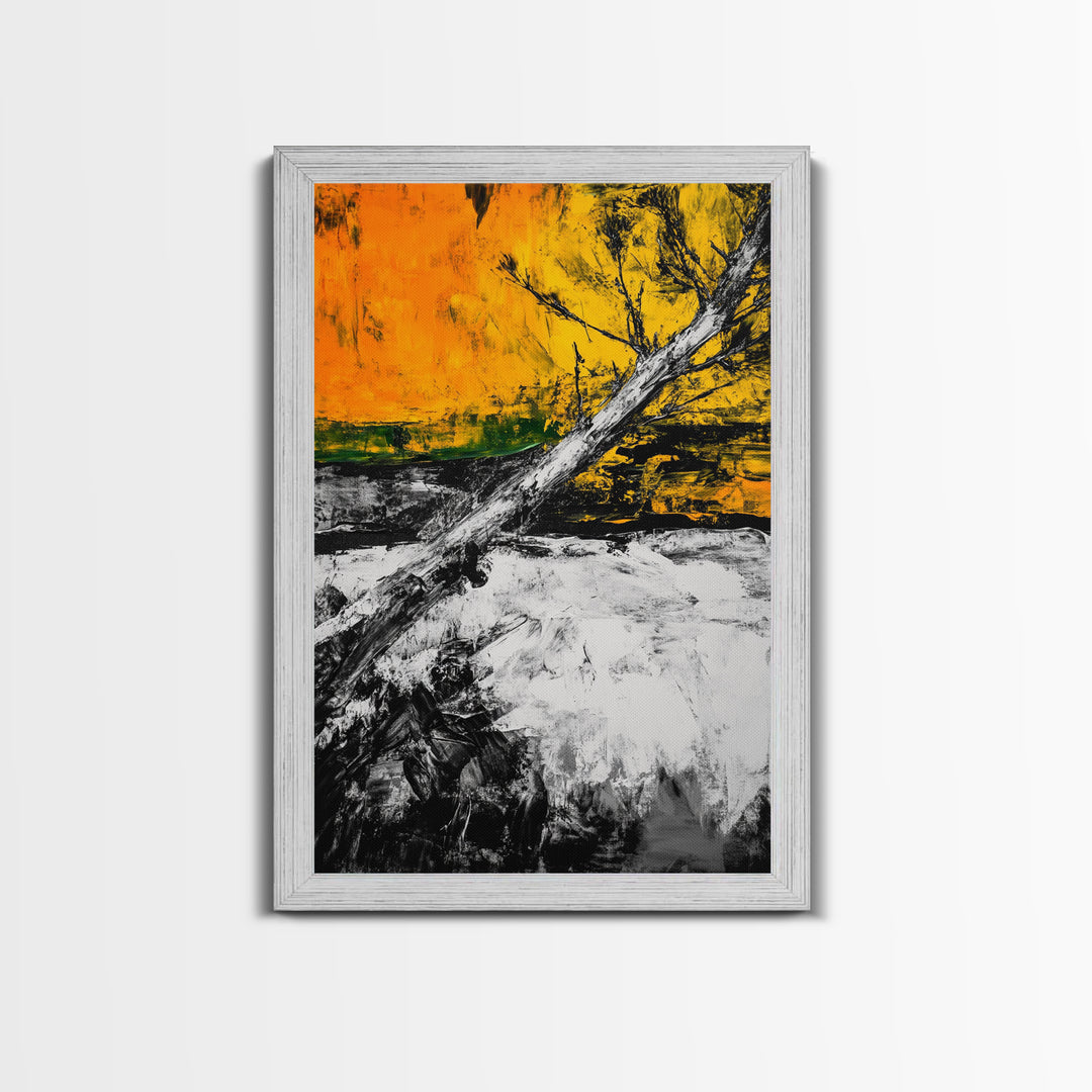 Abstract Tree, Fall Wall Art, Modern Nature Painting, Framed Canvas Print, Rustic Home Decor, Bold Orange Yellow, Unique Artwork