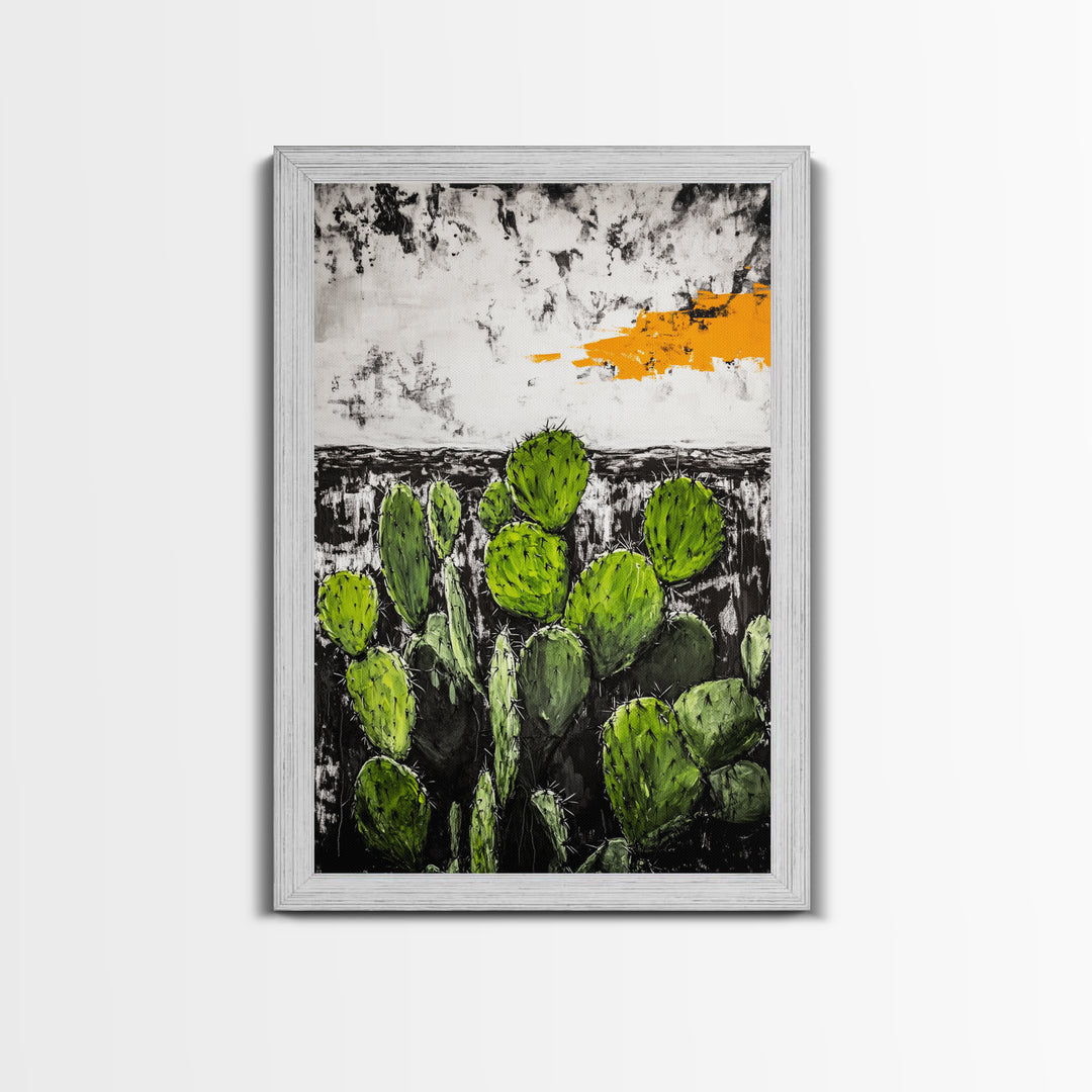Cactus Art, Desert Scene, Framed Canvas Print, Southwest Wall Art, Boho Home Decor, Minimalist Nature Art, Living Room Statement Piece