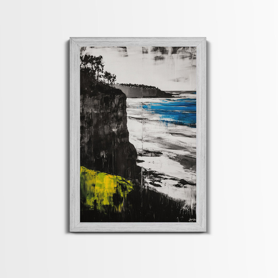 Cliffside View, Ocean Landscape, Modern Coastal Canvas Print, Beach House Wall Art, Black and White Decor, Contemporary Artwork