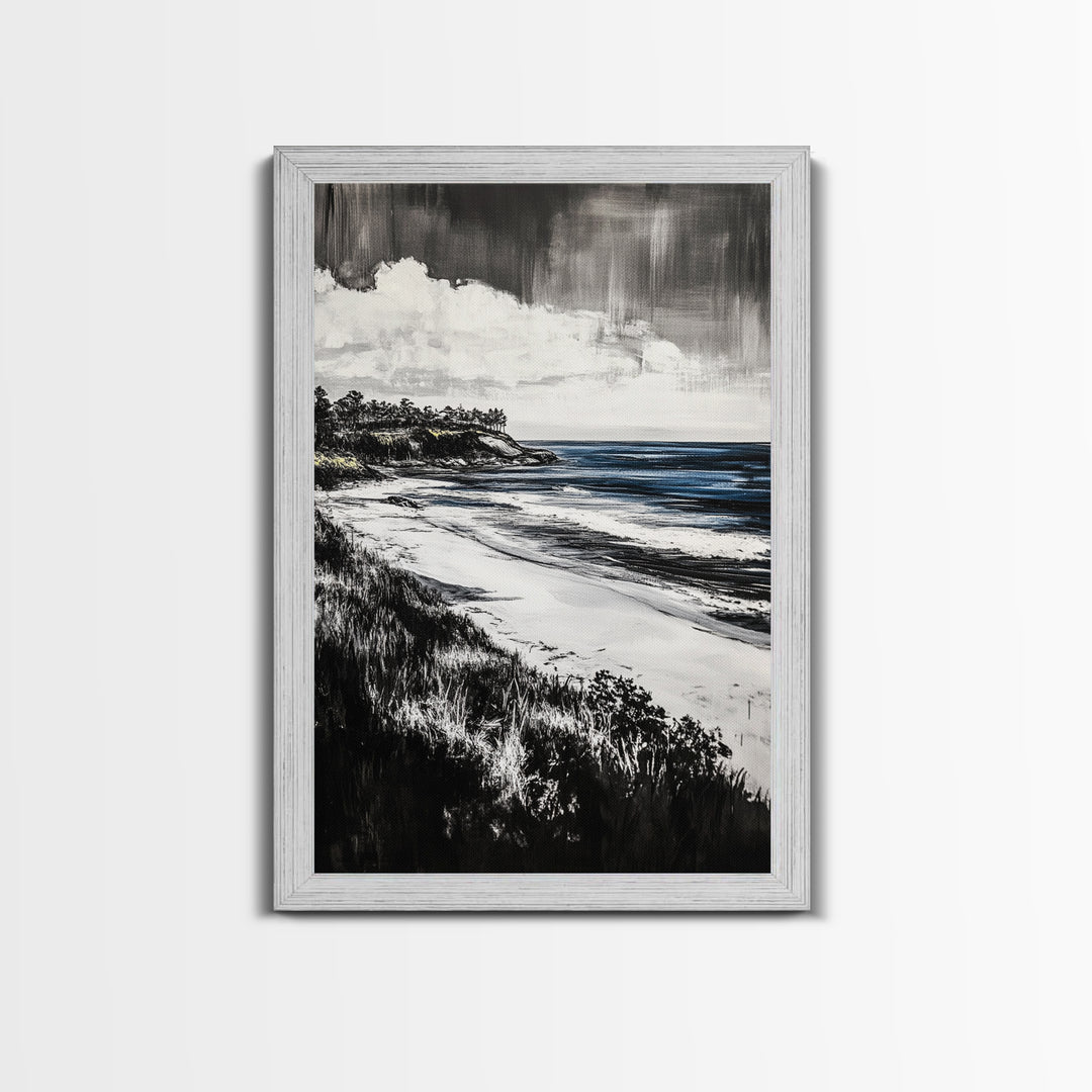 Ocean View, Coastal Landscape, Blue Wave, Framed Canvas Print, Beach House Decor, Modern Wall Art, Minimalist Seascape, Large Wall Art