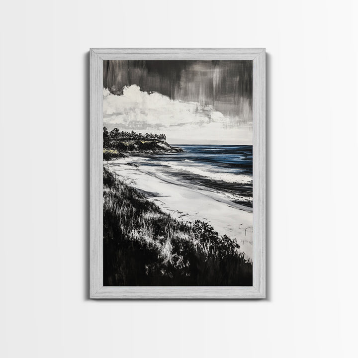 Ocean View, Coastal Landscape, Blue Wave, Framed Canvas Print, Beach House Decor, Modern Wall Art, Minimalist Seascape, Large Wall Art
