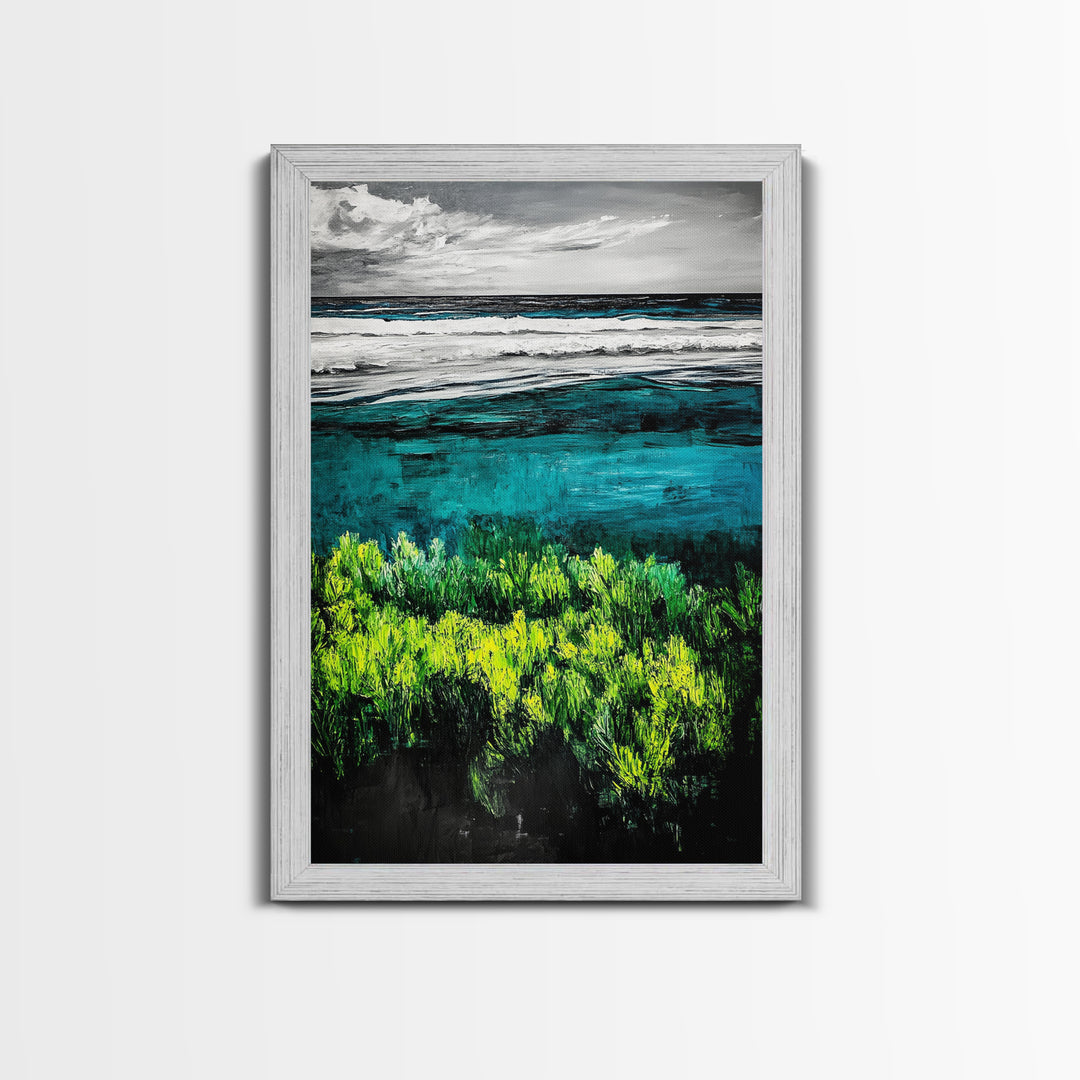 Ocean Landscape Art, Coastal Wall Print, Beach House Decor, Nature Inspired Art, Living Room Art, Minimalist Seascape, Framed Canvas Print