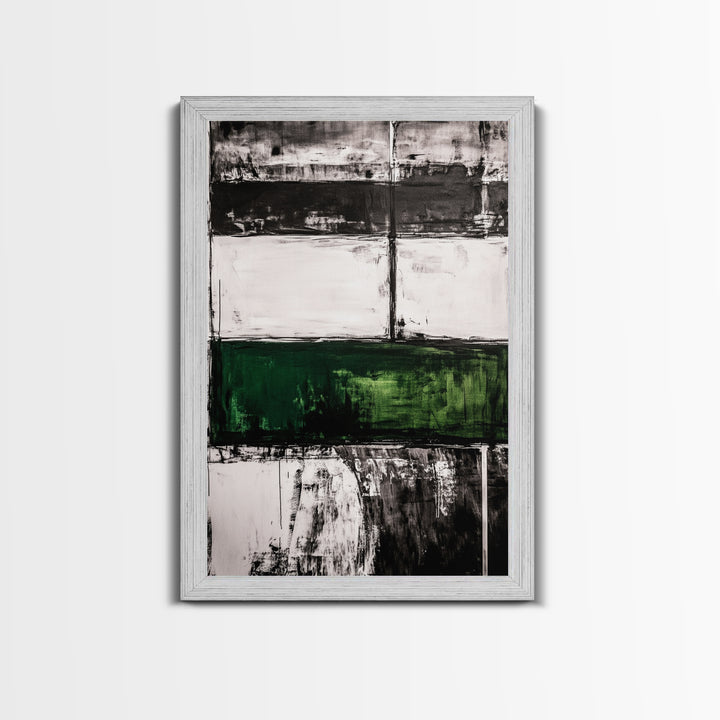 Abstract Art, Black White Green, Modern Wall Decor, Industrial Office Art, Geometric Painting, Contemporary Home Decor, Framed Canvas Print