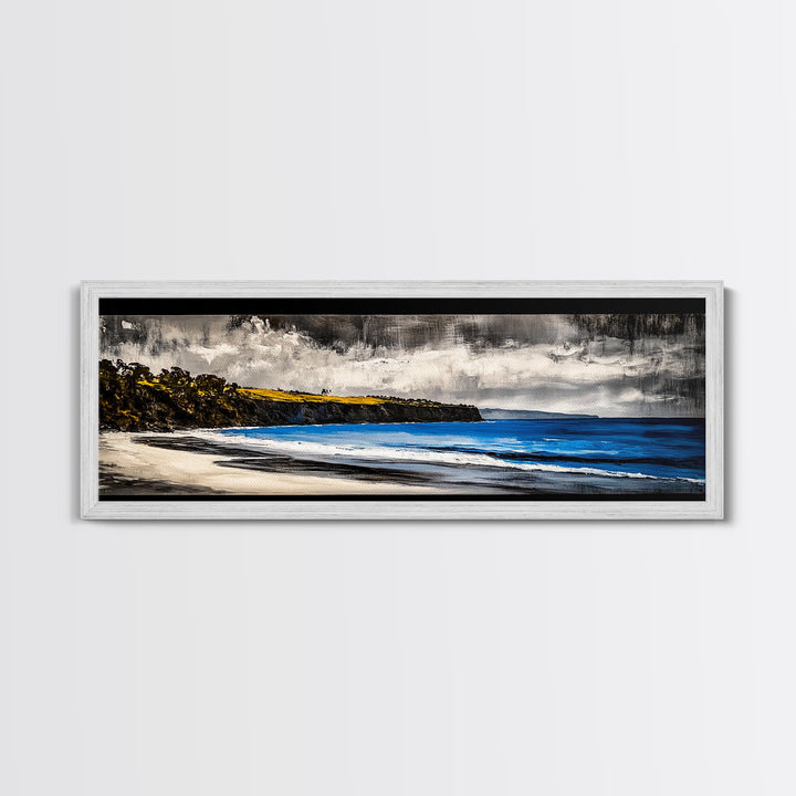 Rocky Shoreline, Stormy Coast, Ocean View, Coastal Canvas Print, Moody Landscape, Framed Canvas Print, Living Room Art, Nature Wall Decor