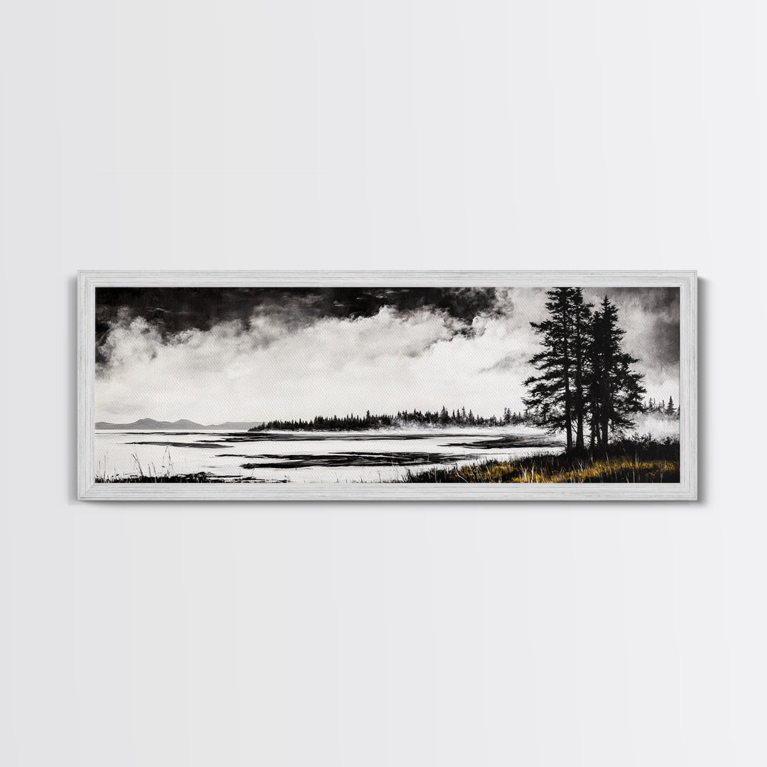 Coastal Landscape Art, Black and White Wall Print, Minimalist Seascape Decor, Modern Beach House Artwork, Canvas Print