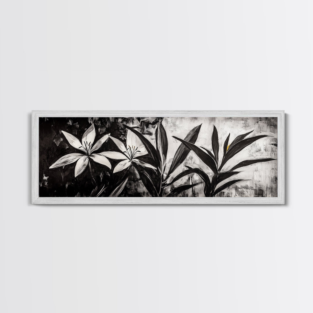 Monochrome Floral, Black and White Flowers, Botanical Wall Art, Minimalist Decor, Framed Canvas Print, Bedroom Art, Modern Aesthetic, Elegant Art