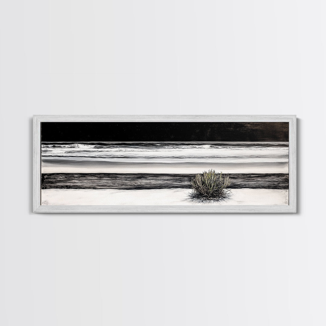 Black and White Seascape, Coastal Wall Art, Minimalist Ocean Art, Modern Beach Decor, Framed Canvas Print, Bedroom Art, Monochrome Landscape