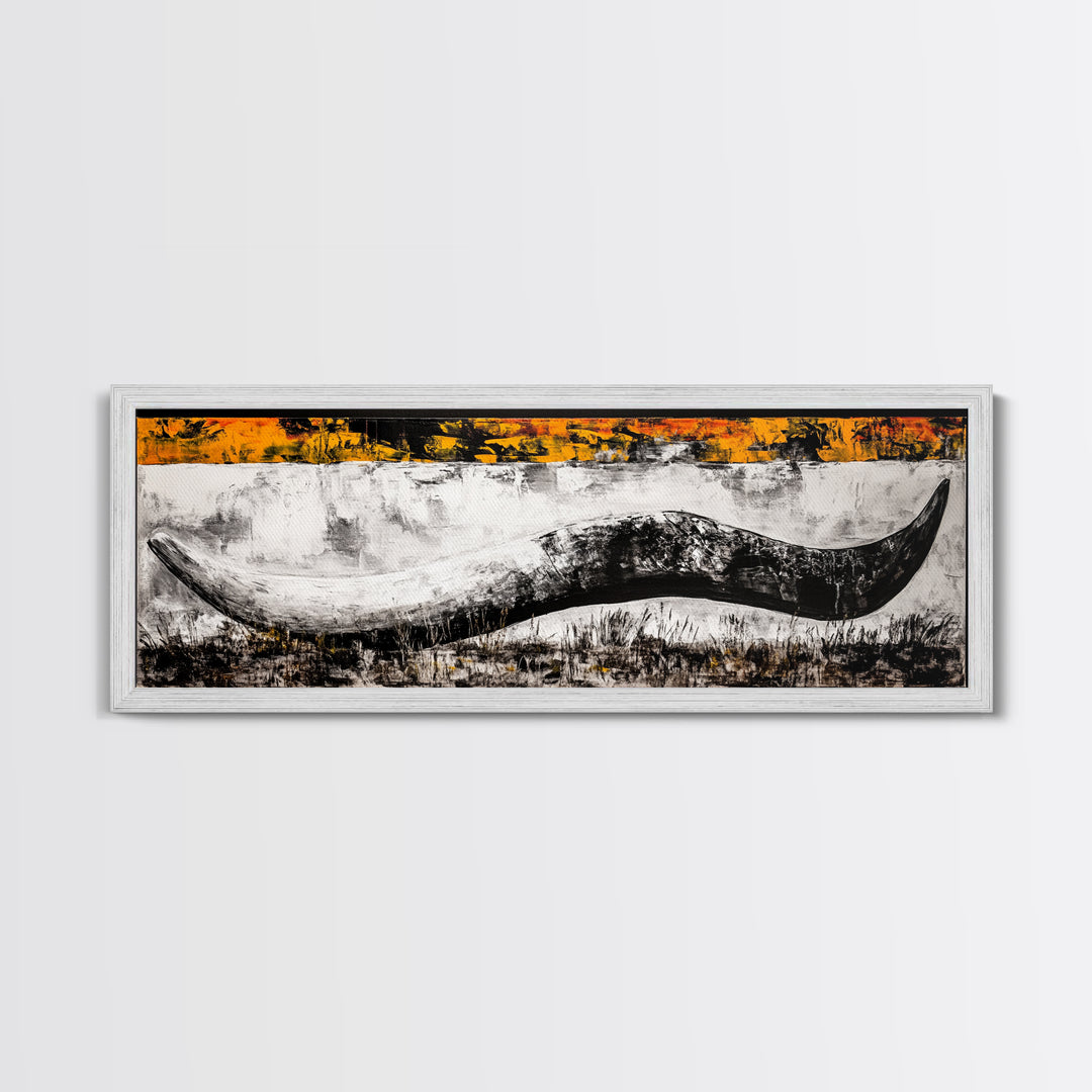 Abstract Horn, Western Wall Art, Longhorn Painting, Framed Canvas Print, Modern Farmhouse, Rustic Decor, Cowboy Wall Art, Black and White