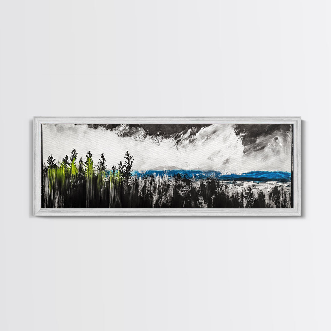 Dark Seascape, Moody Ocean, Coastal Wall Art, Framed Canvas Print, Nautical Decor, Modern Black and White, Ocean Horizon, Stormy Sky