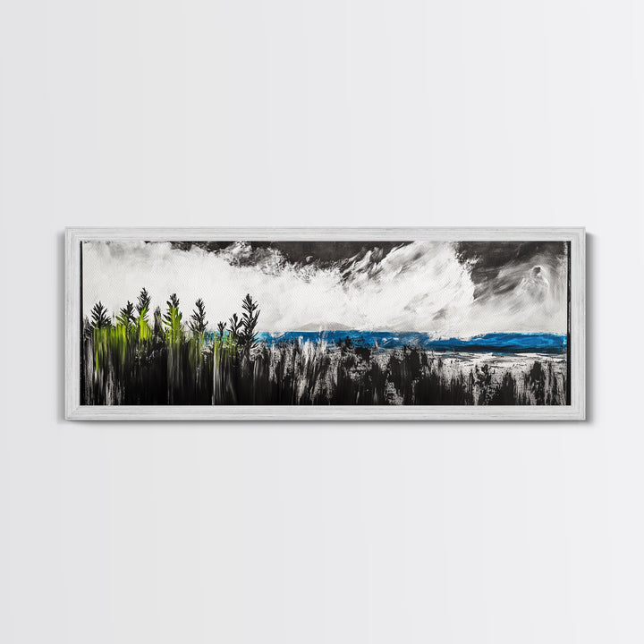 Dark Seascape, Moody Ocean, Coastal Wall Art, Framed Canvas Print, Nautical Decor, Modern Black and White, Ocean Horizon, Stormy Sky