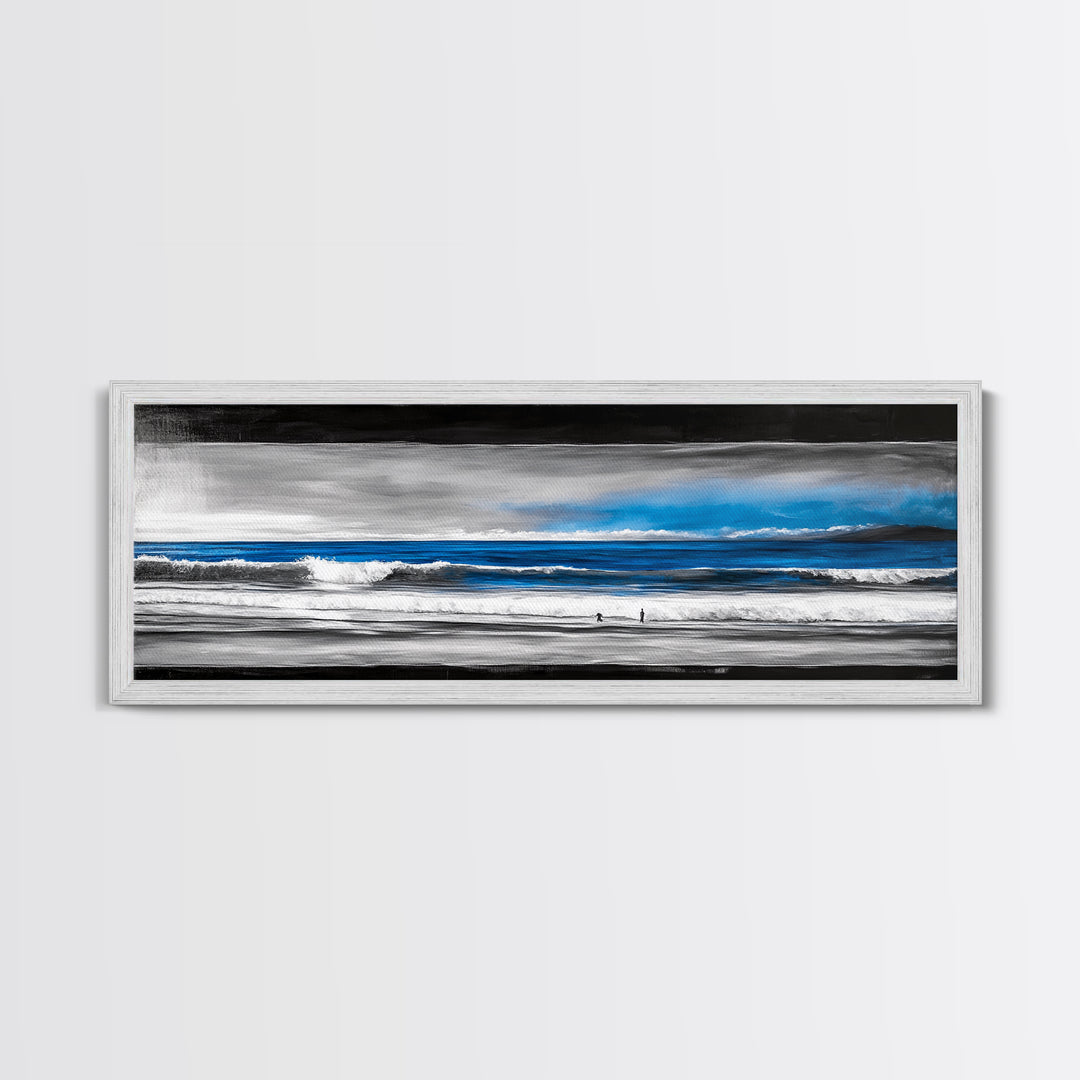 Ocean Horizon, Blue Waves, Coastal Landscape, Framed Canvas Print, Minimalist Seascape, Nautical Wall Art, Living Room Artwork