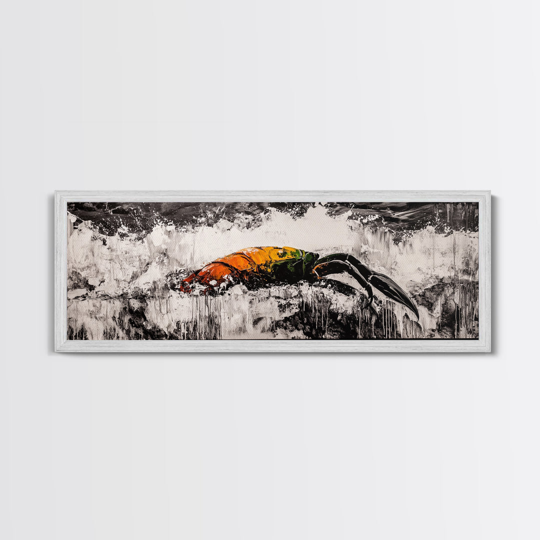 Crashing Waves, Lobster Art, Coastal Abstract, Canvas Print, Nautical Home Decor, Seafood Kitchen Art, Beach House Wall Art