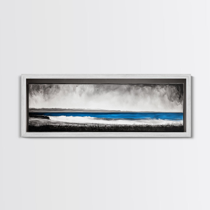Coastal Serenity, Ocean Waves, Minimalist Decor, Framed Canvas Print, Modern Beach Wall Art, Living Room Artwork, Blue Seascape