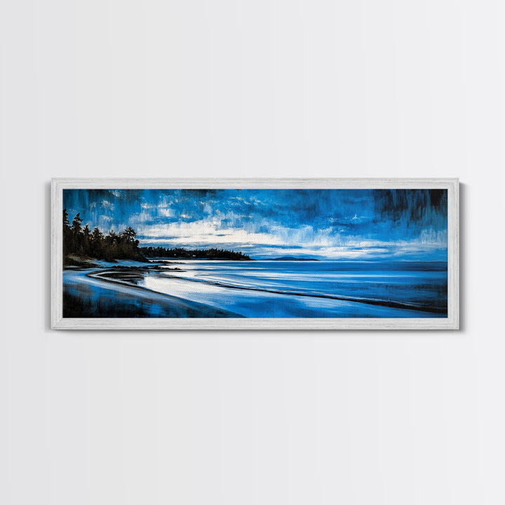 Blue Horizon, Twilight Seascape, Tranquil Beach Wall Art, Canvas Print, Calming Coastal Painting, Bedroom Relaxation Decor, Ocean Serenity