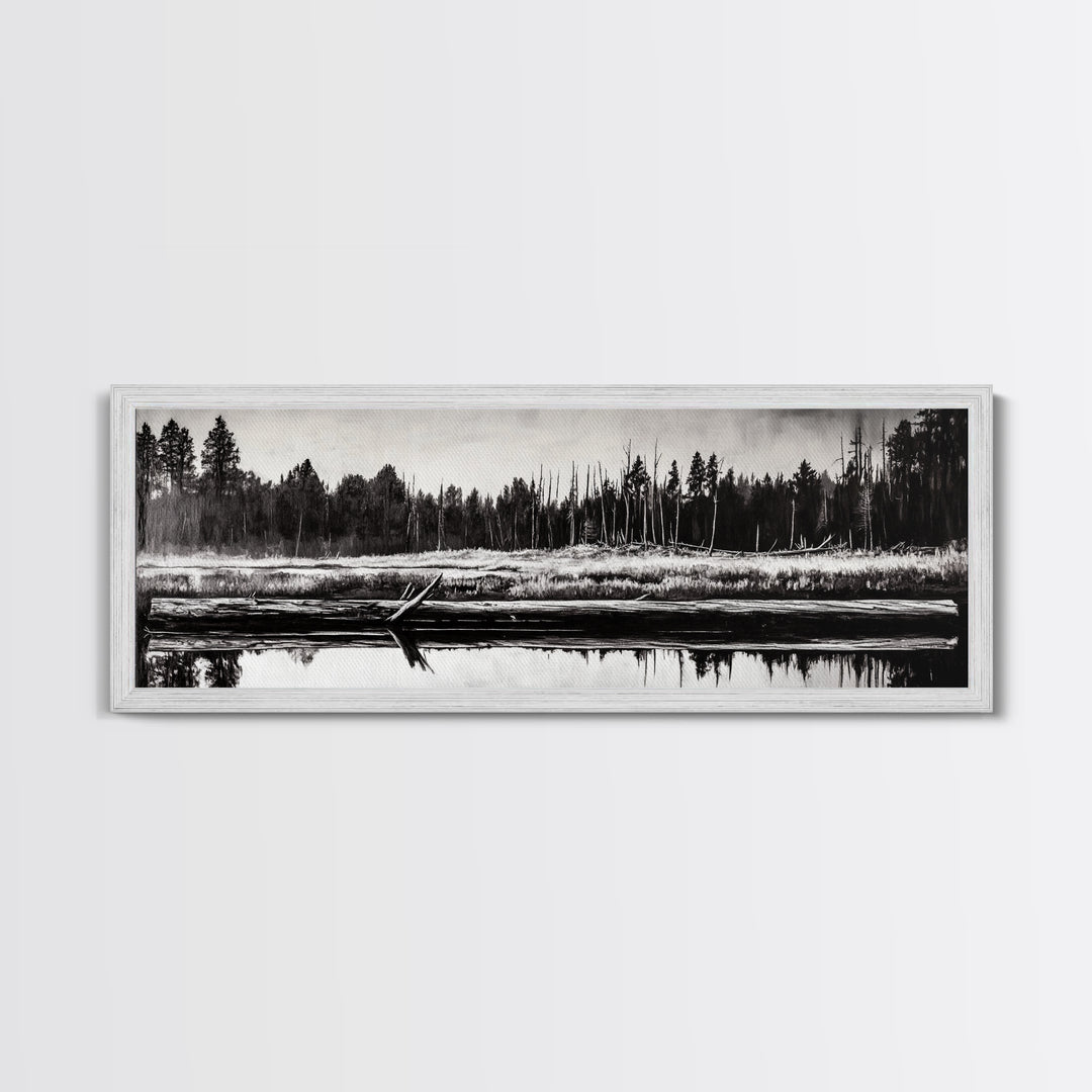 Monochrome Forest, Black and White, Nature Wall Art, Minimalist Landscape, Serene Art, Woodland Scene, Framed Canvas Print, Bedroom Wall Art