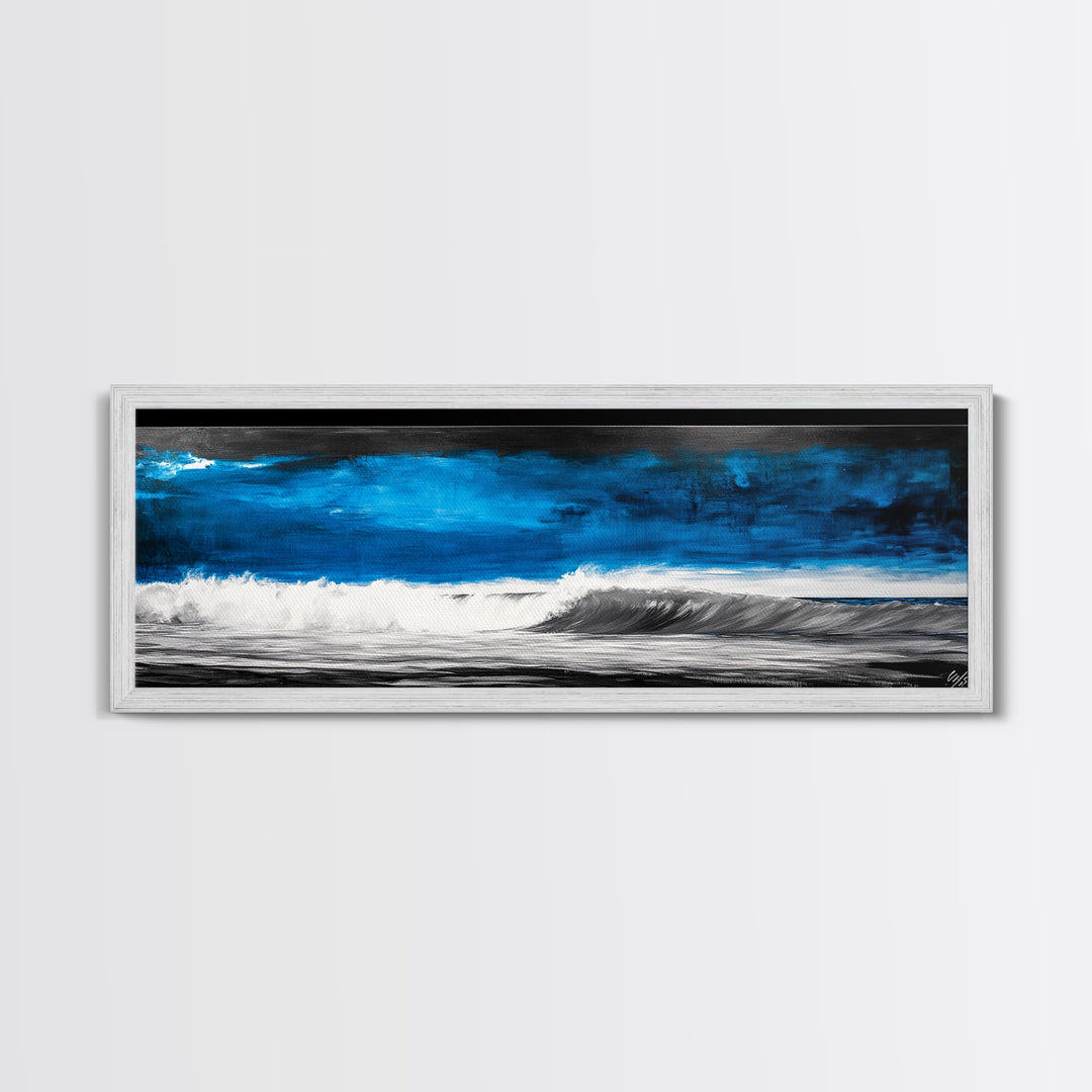 Ocean Wave Painting, Blue Seascape Art, Modern Coastal Decor, Large Beach Wall Art, Minimalist Water Art, Office Wall Decor, Framed Canvas Print