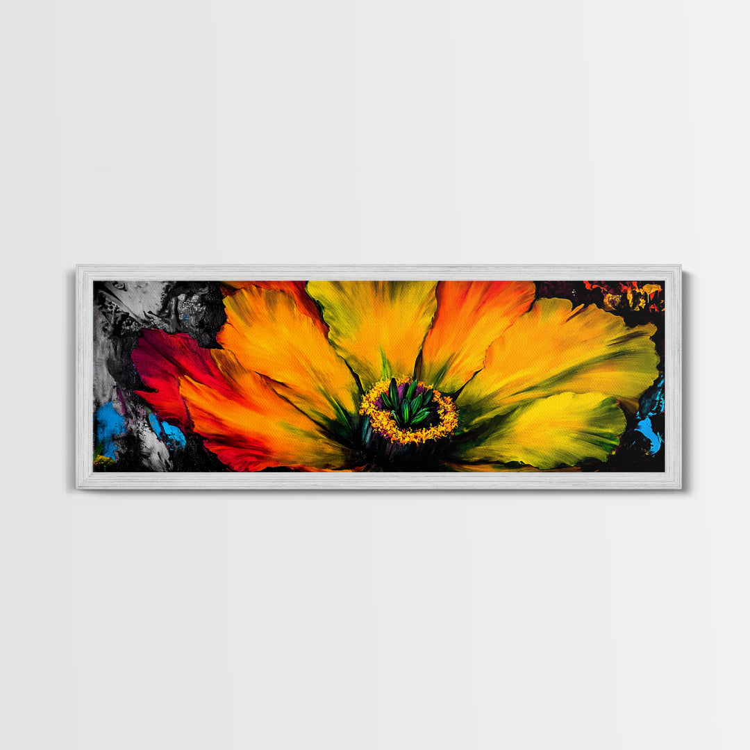 Abstract Flower, Bold Colors, Floral Wall Art, Vibrant Home Decor, Modern Impressionism, Fall Decor, Framed Canvas Print, Bedroom Wall Art