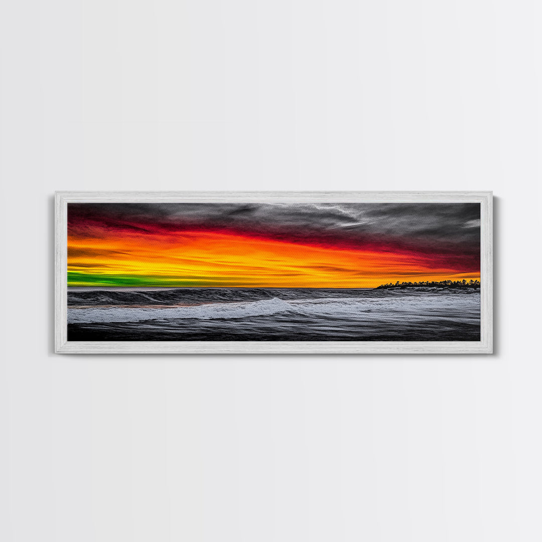 Bold, Ocean, Sunset, Framed Canvas Print, Beach House Art, Modern Coastal Decor, Large Wall Art, Contemporary Seascape, Surf Inspired Art