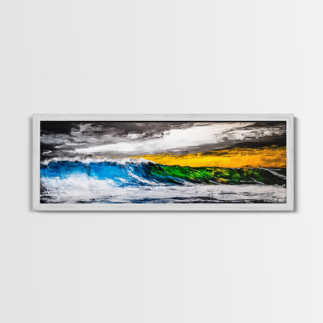 Blue, Green, Wave, Framed Canvas Print, Ocean Wall Art, Surfer Gift, Coastal Living Decor, Modern Abstract Seascape, Minimalist Art Piece