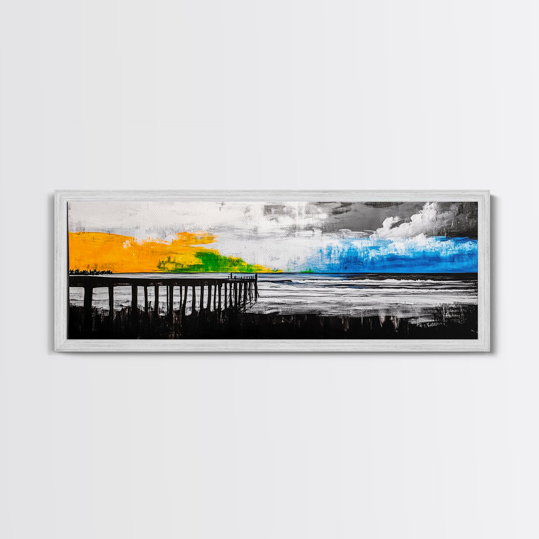 Pier, Beach, Ocean, Canvas Print, Black and White Coastal Art, Minimalist Wall Decor, Modern Seascape, Surf Inspired Painting, Nautical Theme