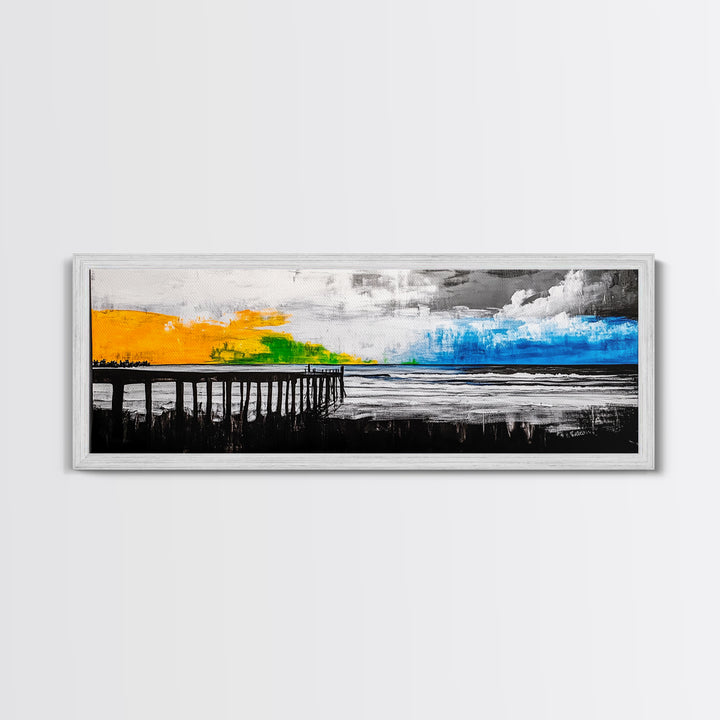 Pier, Beach, Ocean, Canvas Print, Black and White Coastal Art, Minimalist Wall Decor, Modern Seascape, Surf Inspired Painting, Nautical Theme