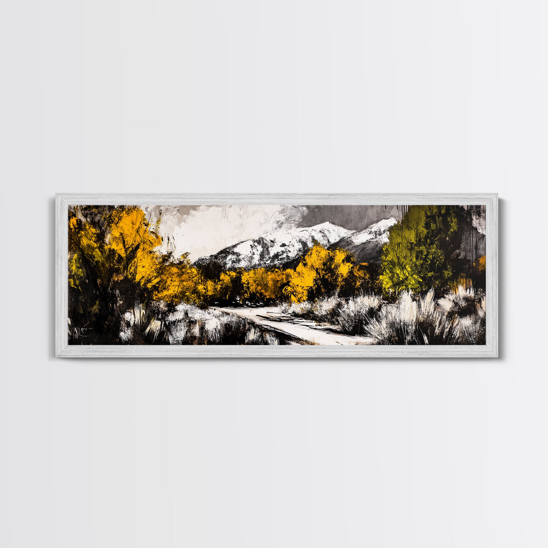 Autumn Forest Scene, Yellow Tree Painting, Rustic Nature Print, Cozy Living Room Wall Decor, Large Canvas Print, Framed Canvas Print