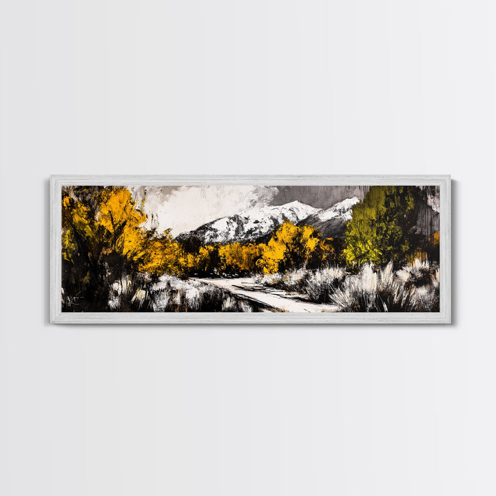 Autumn Forest Scene, Yellow Tree Painting, Rustic Nature Print, Cozy Living Room Wall Decor, Large Canvas Print, Framed Canvas Print