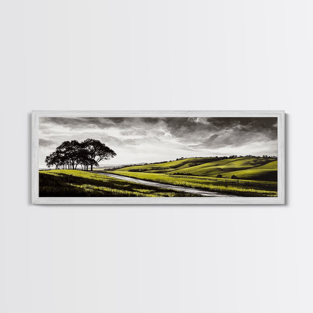 Rolling Hills, Nature Wall Art, Country Landscape Painting, Warm Autumn Tones, Rustic Home Decor, Framed Canvas Print, Living Room