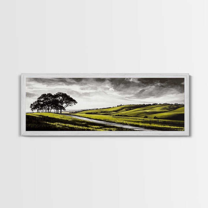 Rolling Hills, Nature Wall Art, Country Landscape Painting, Warm Autumn Tones, Rustic Home Decor, Framed Canvas Print, Living Room