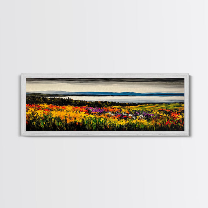 Mountain Meadow, Vibrant Landscape Art, Nature Painting, Framed Canvas Print, Fall Wall Art, Cabin Decor, Rustic Art