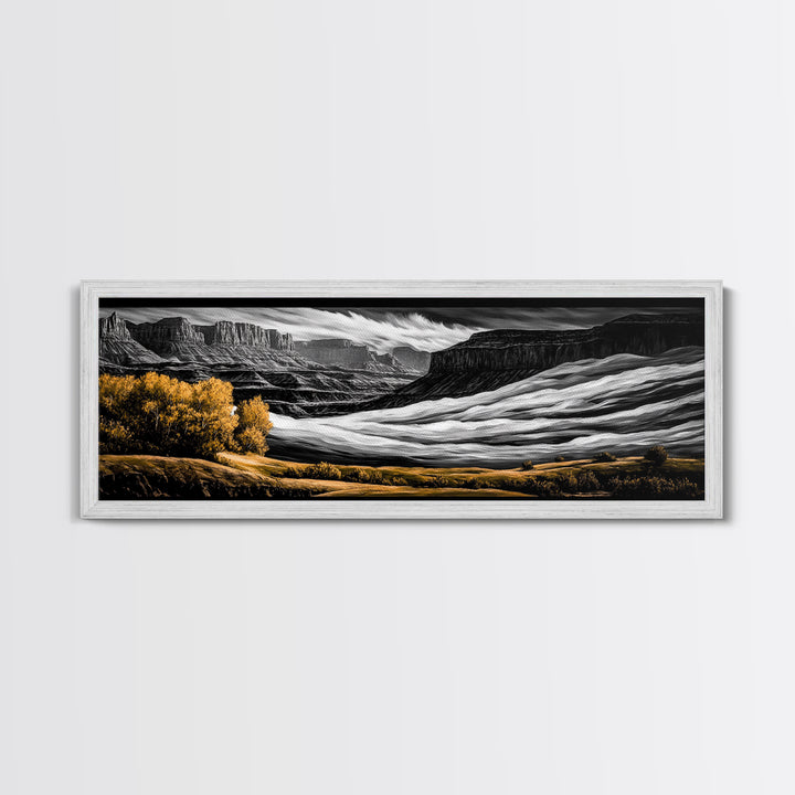 Desert Canyon, Black and White Landscape, Rustic Western Art, Framed Canvas Print, Fall Wall Art, Nature Photography Style