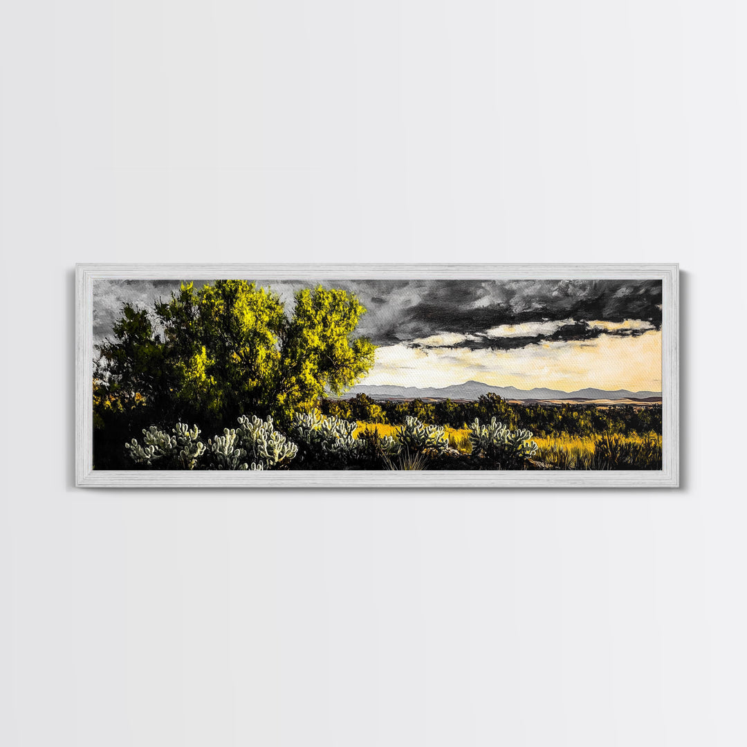 Desert Sunset, Cactus Landscape, Southwest Art, Nature Wall Decor, Framed Canvas Print, Earthy Home Decor, Rustic Western Art, Moody Wall Decor