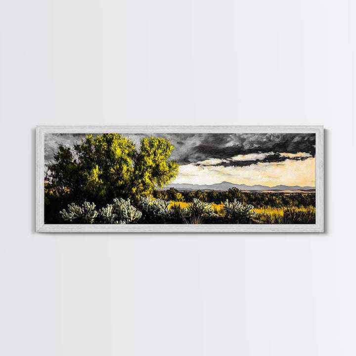 Desert Sunset, Cactus Landscape, Southwest Art, Nature Wall Decor, Framed Canvas Print, Earthy Home Decor, Rustic Western Art, Moody Wall Decor