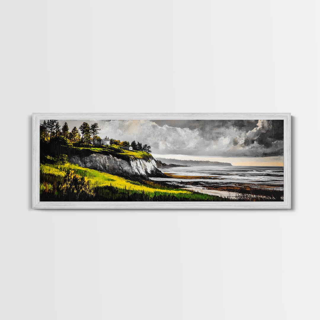 Coastal Cliffs, Stormy Sky, Ocean Waves, Canvas Print, Seascape Wall Art, Nautical Painting, Bedroom Decor, Coastal Home Accent