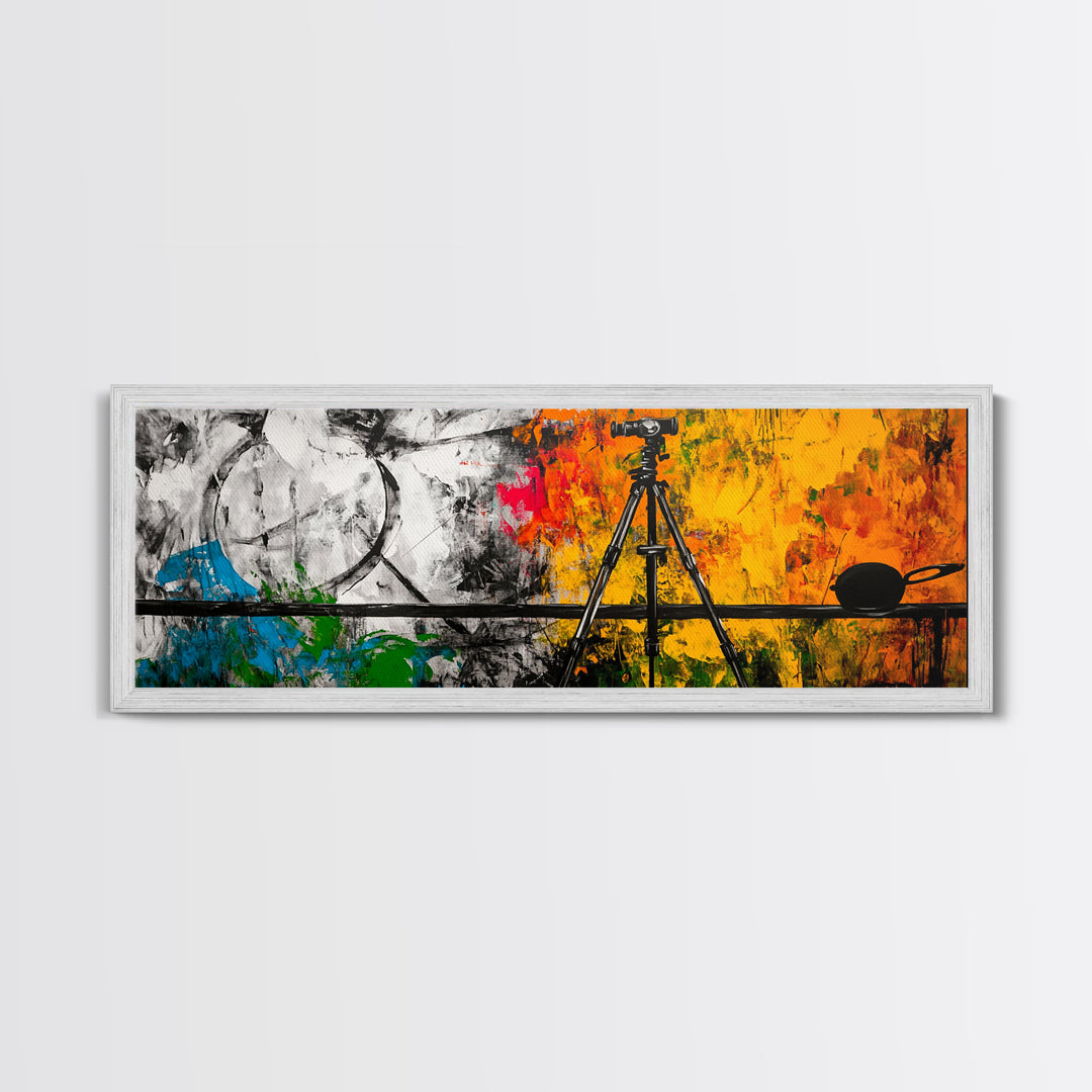 Photographer Tripod, Abstract Art, Framed Canvas Print, Artistic Studio Decor, Modern Wall Art, Creative Home Artwork, Gift Idea