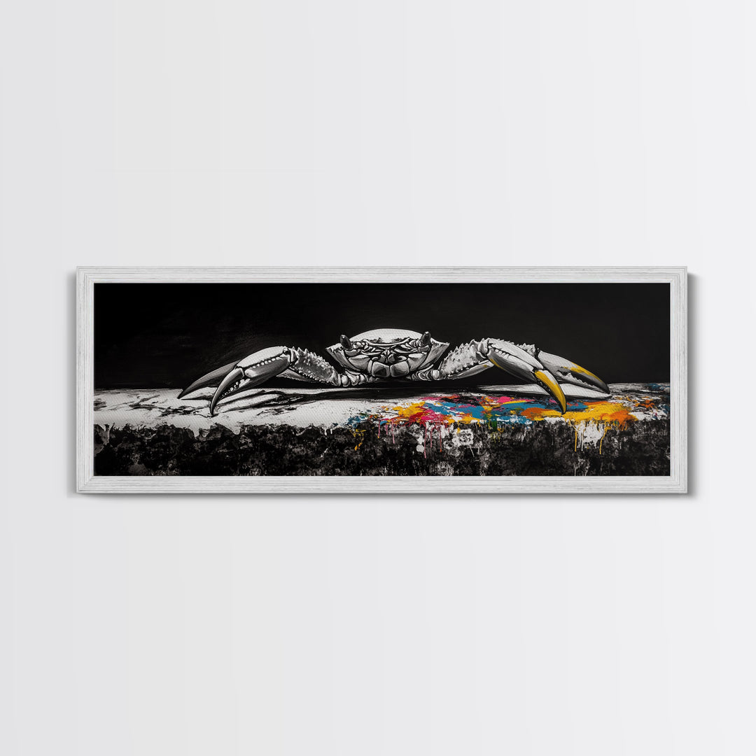 Black and White Crab, Minimalist Marine Art, Bold Nautical Decor, Coastal Kitchen Wall Art, Ocean Inspired Print, Framed Canvas Print