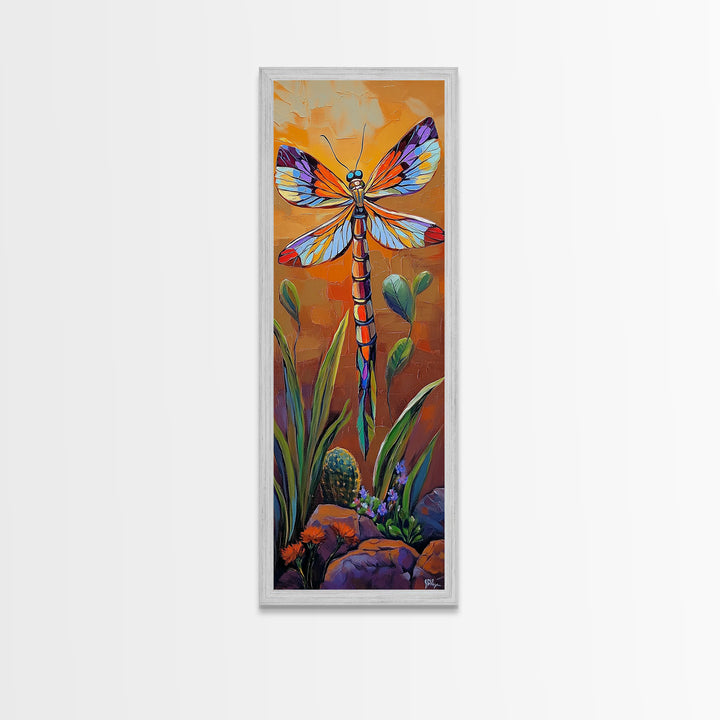 Dragonfly Wings, Garden Sunset, Whimsical insect decor Canvas Print, vibrant boho nature wall art, entryway statement piece