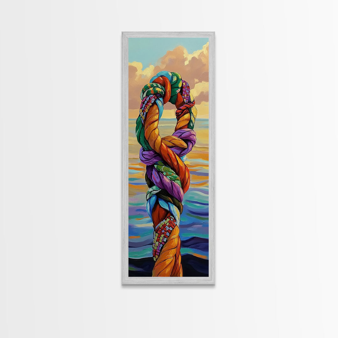 Nautical Rope, Abstract Art – Framed Canvas Print modern coastal wall art, vibrant marine themed decor, nautical nursery wall art, ocean painting