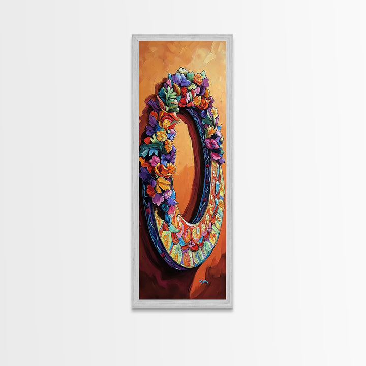 Autumn, Floral, Wreath, Decor, Framed Canvas Print, Fall boho wall art, rustic kitchen decor, entryway farmhouse painting, cozy orange tones