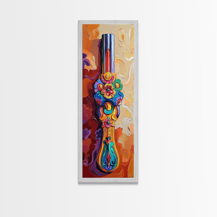 Decorative Handle, Floral Carving, Vibrant Artisan Wall Art, Baroque Boho Style, Eclectic Entryway Decor, Framed Canvas Print
