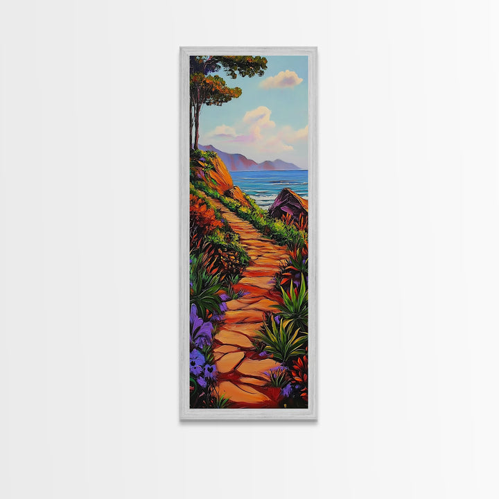 Ocean Cliff, Coastal Path, Seaside Trail Landscape Art, Bright Boho Nature Vibes, Relaxing Scenic Decor, Canvas Print