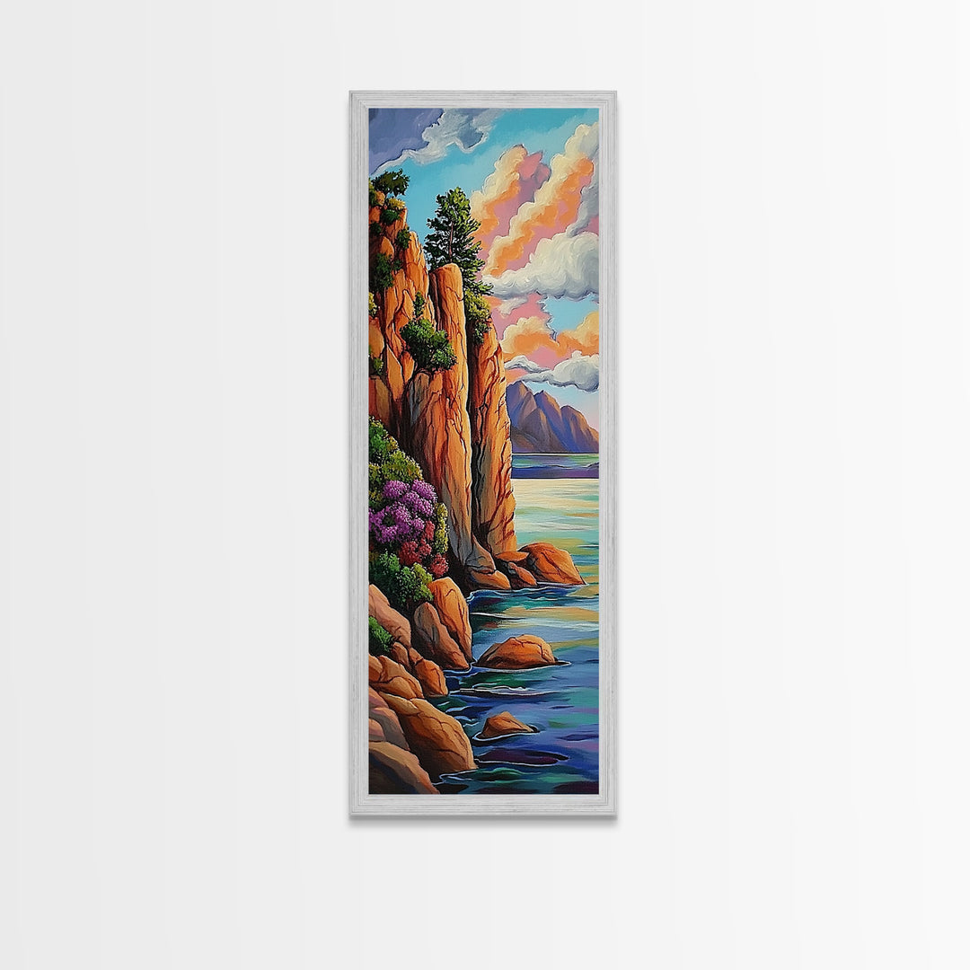 Ocean Cliffside, Pool, Waves, Framed Canvas Print, Tranquil ocean pool wall art, coastal seascape, tropical beach vibes, bathroom decor